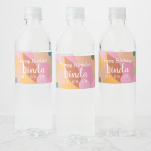 Étiquette Pour Bouteilles D'eau Joyeux Anniversaire Fleur Rétro Groovy 