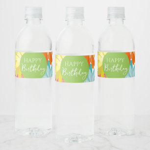 Étiquette Pour Bouteilles D'eau Joyeux Anniversaire Fleurs de printemps colorées