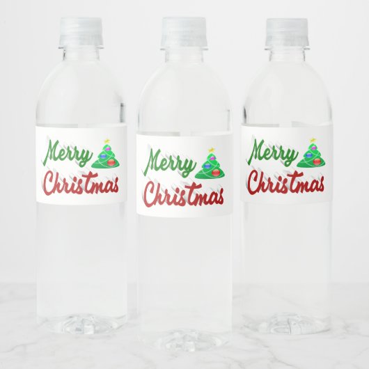 Étiquette Pour Bouteilles D'eau Joyeux Noël Arbre rouge vert script (Bouteilles)