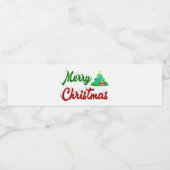 Étiquette Pour Bouteilles D'eau Joyeux Noël Arbre rouge vert script (Étiquettes simples)