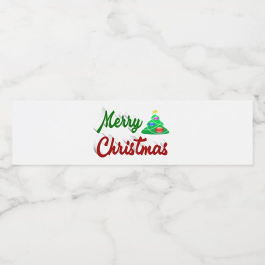 Étiquette Pour Bouteilles D'eau Joyeux Noël Arbre rouge vert script (Étiquettes simples)