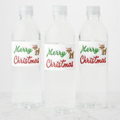 Étiquette Pour Bouteilles D'eau Joyeux Noël Reindeer rouge vert script (Bouteilles)