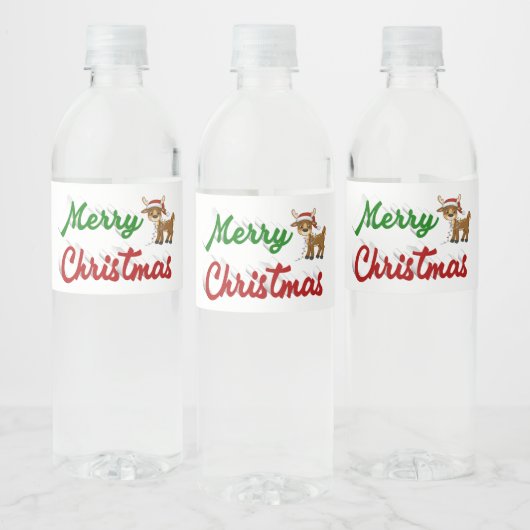 Étiquette Pour Bouteilles D'eau Joyeux Noël Reindeer rouge vert script (Bouteilles)