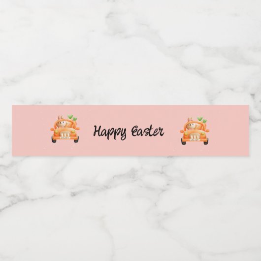 Étiquette Pour Bouteilles D'eau Joyeux pilote de Pâques lapin rose (Étiquettes simples)