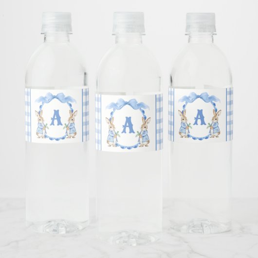Étiquette Pour Bouteilles D'eau Lapin Bleu En vichy Monogramme Crest (Bouteilles)