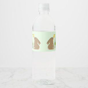 Étiquette Pour Bouteilles D'eau Lapin de Pâques et fleur de jonquille