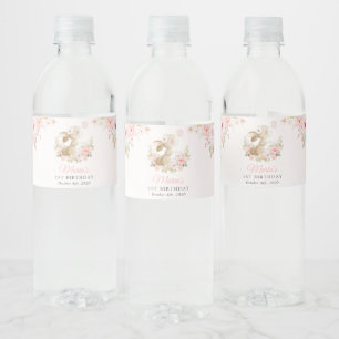 Étiquette Pour Bouteilles D'eau Lapin, Papillon, Fleurs Roses, Premier Anniversair
