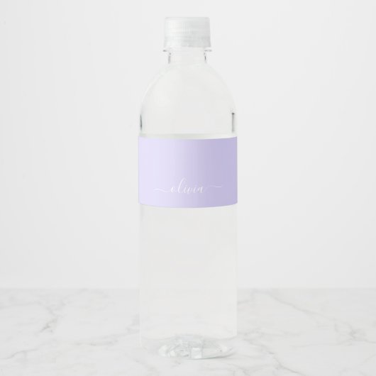 Étiquette Pour Bouteilles D'eau Lavande Purple Script Moderne Fille Monogramme Nom (Devant)