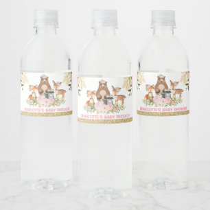 Étiquette Pour Bouteilles D'eau Le baby shower Girly de région boisée rougissent