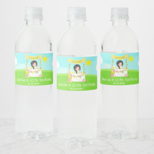 Étiquette Pour Bouteilles D'eau Lemonade Stand Birthday Black Hair Girl
