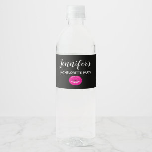 Étiquette Pour Bouteilles D'eau Lèvres Brillantes Rose Chaud sur Enterrement de Vi