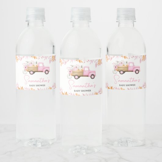 Étiquette Pour Bouteilles D'eau Little Pumpkin Pink Truck Fall Baby Shower (Bouteilles)