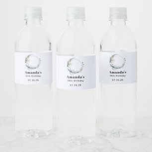 Étiquette Pour Bouteilles D'eau Lune de croissant bleu avec fleurs blanches - Anni