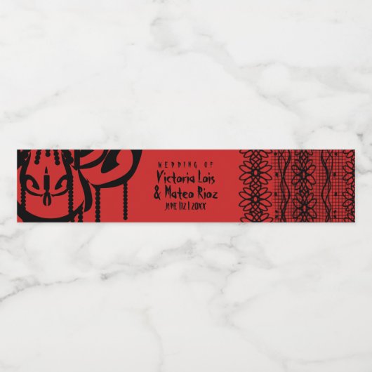 Étiquette Pour Bouteilles D'eau Lustre en dentelle gothique rouge noir (Étiquettes simples)