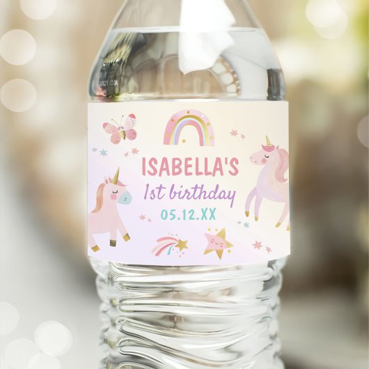 Étiquette Pour Bouteilles D'eau Magic Pastel Unicorn Rainbow Birthday Party