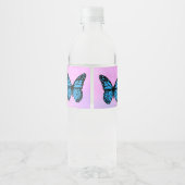 Étiquette Pour Bouteilles D'eau Magical blue butterfly pink glitter art (Dos)