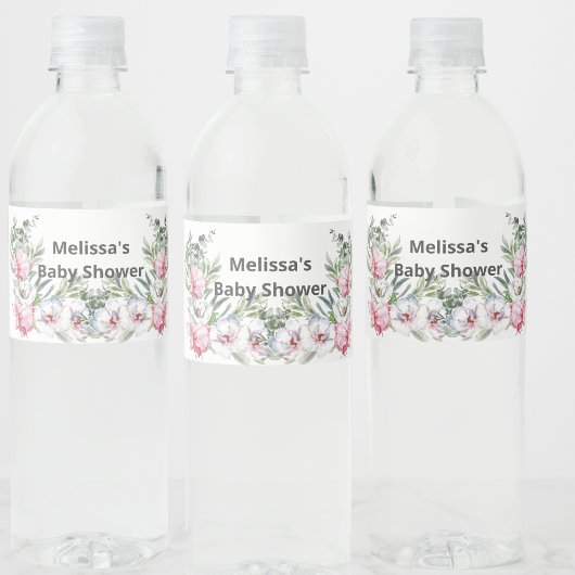 Étiquette Pour Bouteilles D'eau Magnolia blanc rose pâle personnalisation