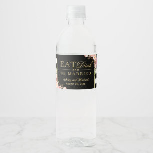 Étiquette Pour Bouteilles D'eau Mangez et soyez mariés Floral Stripes Mariage