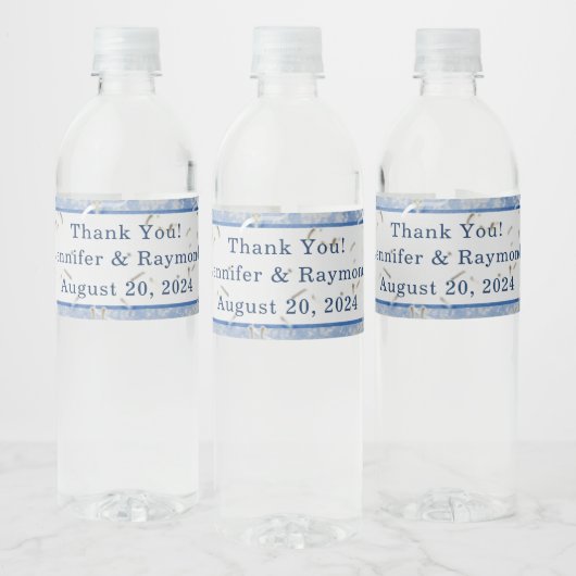 Étiquette Pour Bouteilles D'eau Marbre bleu et gris monogramme (Bouteilles)