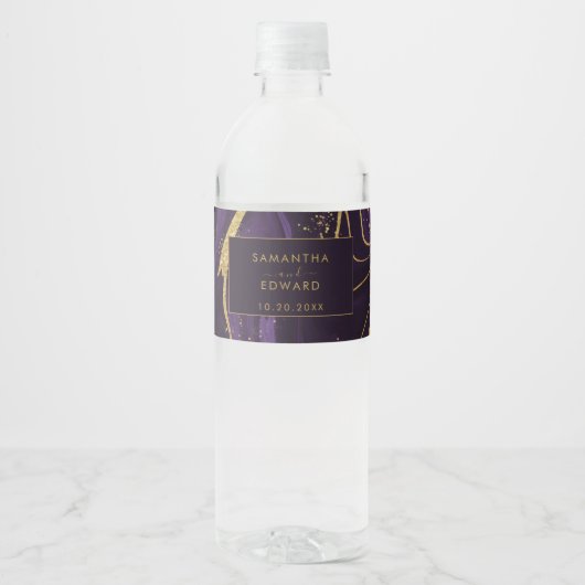 Étiquette Pour Bouteilles D'eau Marbre violet et doré (Devant)