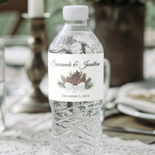 Étiquette Pour Bouteilles D'eau Mariage aux cônes de pin et branches de pin aquare