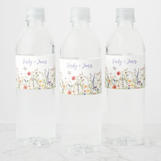 Étiquette Pour Bouteilles D'eau Mariage aux fleurs sauvages colorés (Bouteilles)