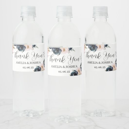 Étiquette Pour Bouteilles D'eau Mariage bleu marine et rose vif (Bouteilles)