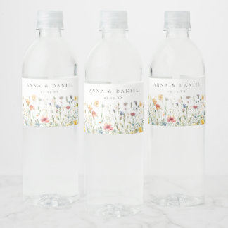 Étiquette Pour Bouteilles D'eau Mariage Bohème Chic aux Fleurs Sauvages