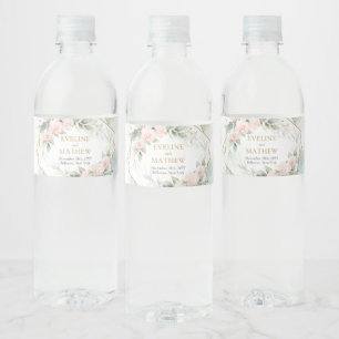 Étiquette Pour Bouteilles D'eau Mariage bohème rose poudré floral pailleté or euca