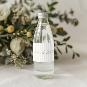 Étiquette Pour Bouteilles D'eau Mariage botanique à rayures chic et blanches