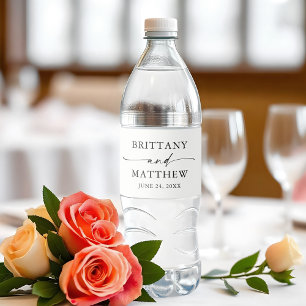 Étiquette Pour Bouteilles D'eau Mariage calligraphique minimaliste moderne