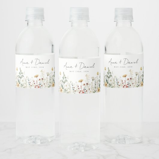 Étiquette Pour Bouteilles D'eau Mariage Champêtre de Fleurs Sauvages d'Été (Bouteilles)