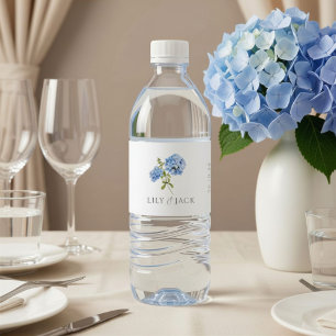 Étiquette Pour Bouteilles D'eau Mariage chic aux hortensias bleus