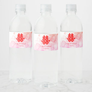 Étiquette Pour Bouteilles D'eau Mariage chinois rouge aquarelle cerisier en fleurs