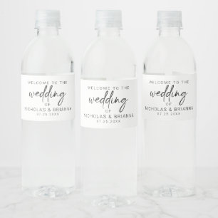 Étiquette Pour Bouteilles D'eau Mariage classique minimaliste noir blanc Boho