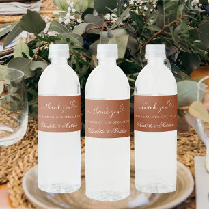 Étiquette Pour Bouteilles D'eau Mariage coeur de terre cuite orange brûlé remercie