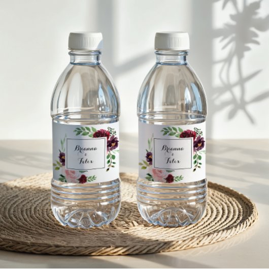 Étiquette Pour Bouteilles D'eau Mariage de calligraphie florale de printemps géomé