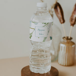 Étiquette Pour Bouteilles D'eau Mariage de calligraphie vintage Green Eucalyptus