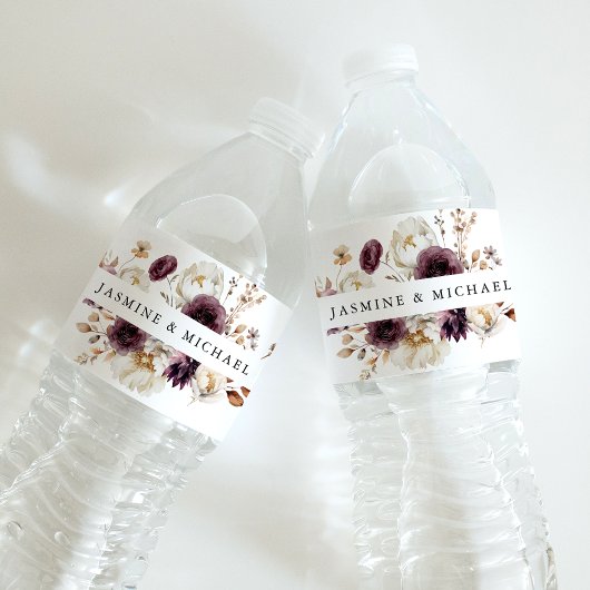 Étiquette Pour Bouteilles D'eau Mariage de charpente florale d'automne rustique
