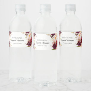 Étiquette Pour Bouteilles D'eau Mariage de Fête des mariées Marsala Flowers