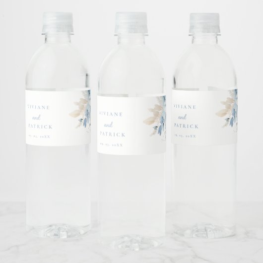 Étiquette Pour Bouteilles D'eau Mariage de fleurs géométriques bleu foncé (Bouteilles)
