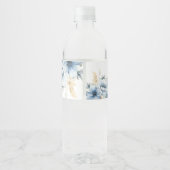 Étiquette Pour Bouteilles D'eau Mariage de fleurs géométriques bleu foncé (Dos)