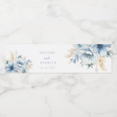Étiquette Pour Bouteilles D'eau Mariage de fleurs géométriques bleu foncé (Étiquettes simples)