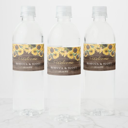 Étiquette Pour Bouteilles D'eau Mariage de grange de tournesol rustique (Bouteilles)