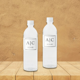 Étiquette Pour Bouteilles D'eau Mariage de Monogramme blanc classique moderne