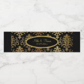 Étiquette Pour Bouteilles D'eau Mariage de script noir Gold Damask (Étiquettes simples)