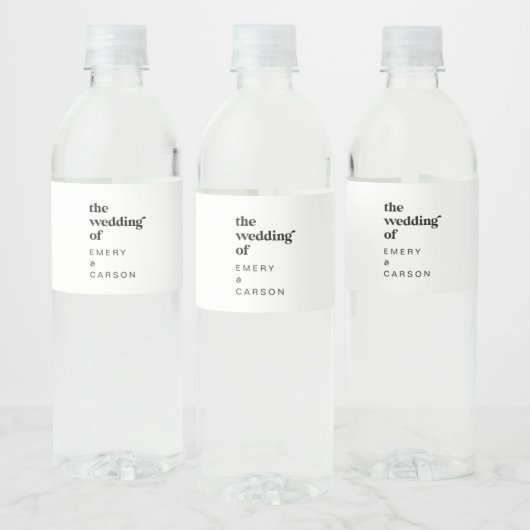 Étiquette Pour Bouteilles D'eau Mariage de typographie noire moderne (Bouteilles)