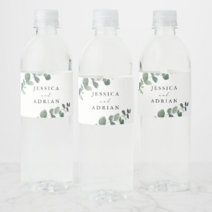 Étiquette Pour Bouteilles D'eau Mariage d'élégance verte feutrée