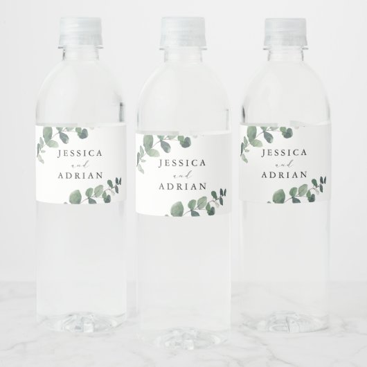 Étiquette Pour Bouteilles D'eau Mariage d'élégance verte feutrée (Bouteilles)