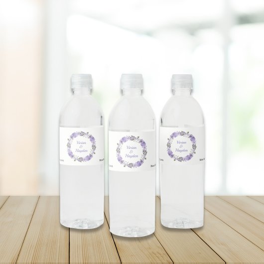 Étiquette Pour Bouteilles D'eau Mariage du jardin fleuri violet